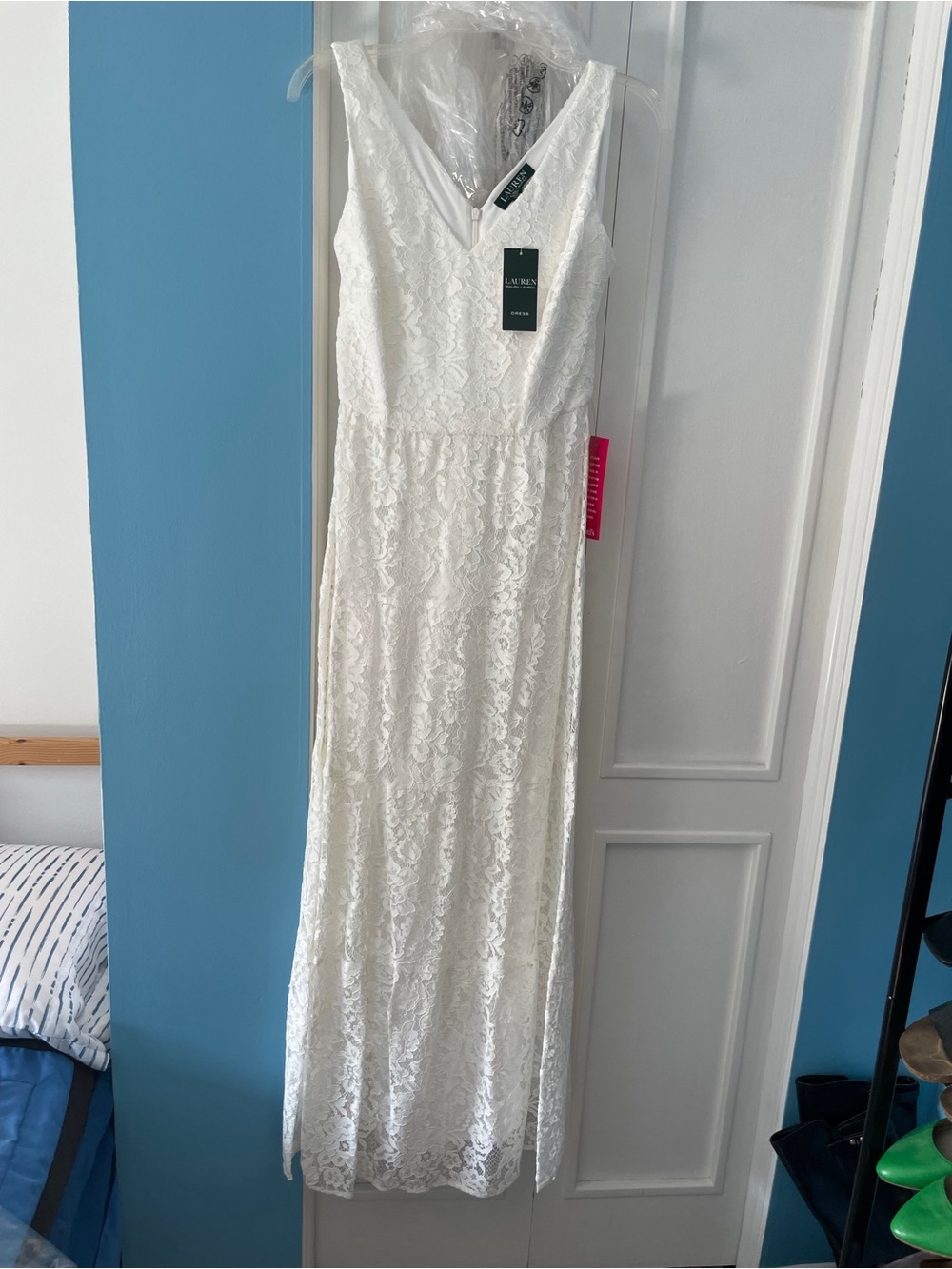 Lauren Ralph Lauren Ivory Lace V-Neck Tiered Floral Maxi Dress